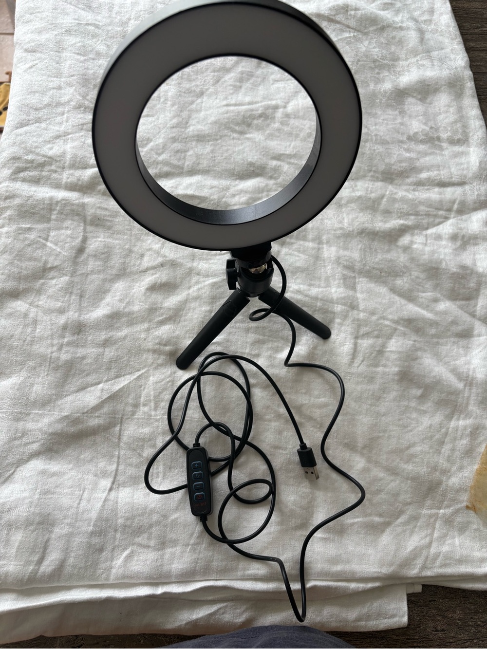 Compact Black USB Ring Light with Mini Tripod